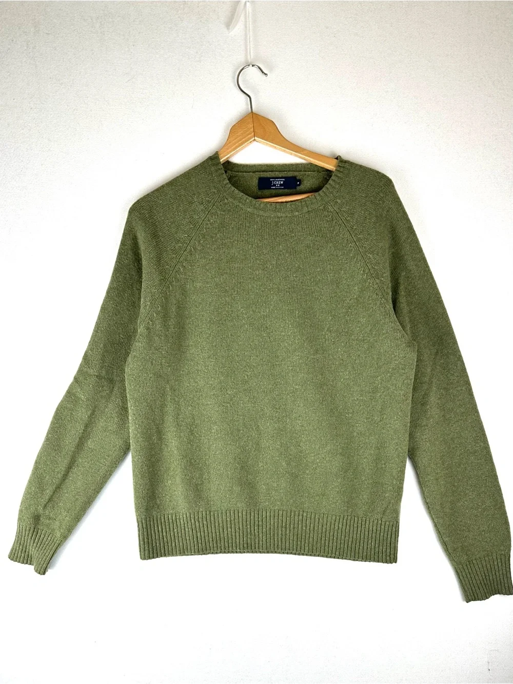 J Crew Lambswool Pullover Crew Sweater Olive Green Preppy Academia Office